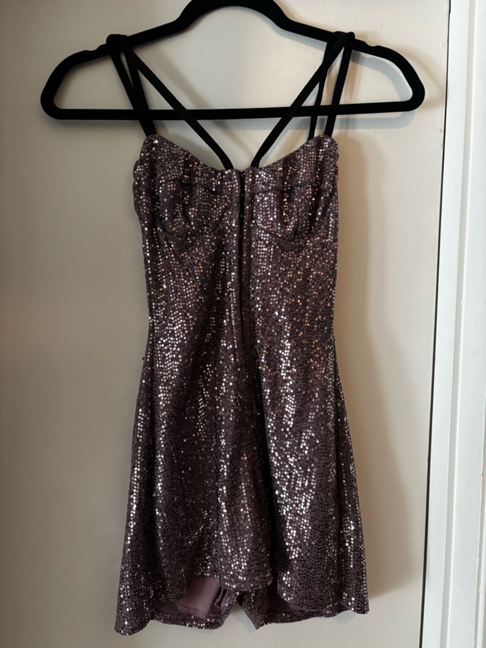 Lucy in the Sky Sparkling Mauve Sequined Strappy Romper